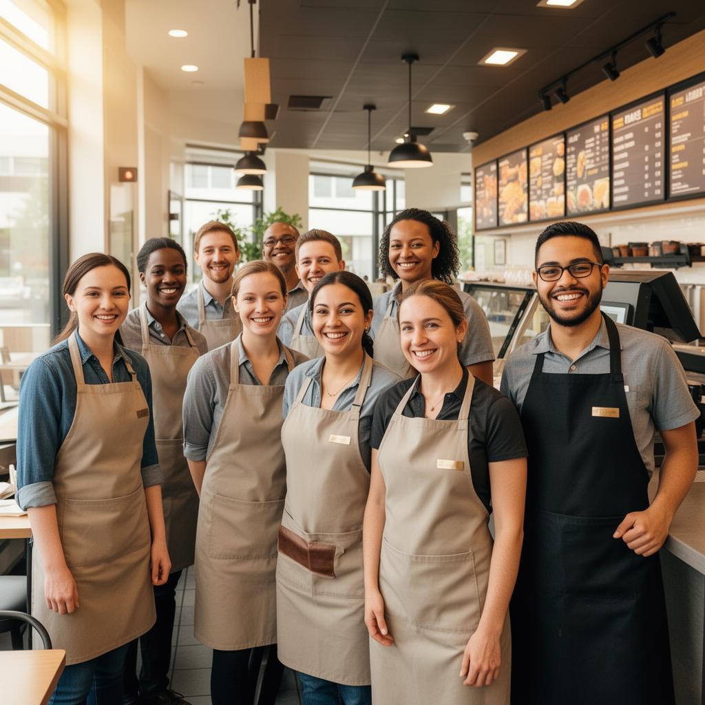 Frontline hospitality team smiling in a restaurant